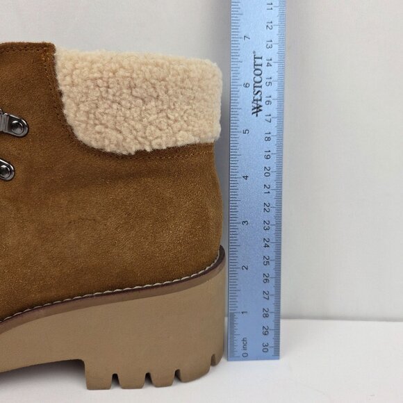 Blondo Waterproof Lace-Up Suede Ankle Boots W/ Faux Shearling Lining Tan Size 7 - Picture 14 of 15